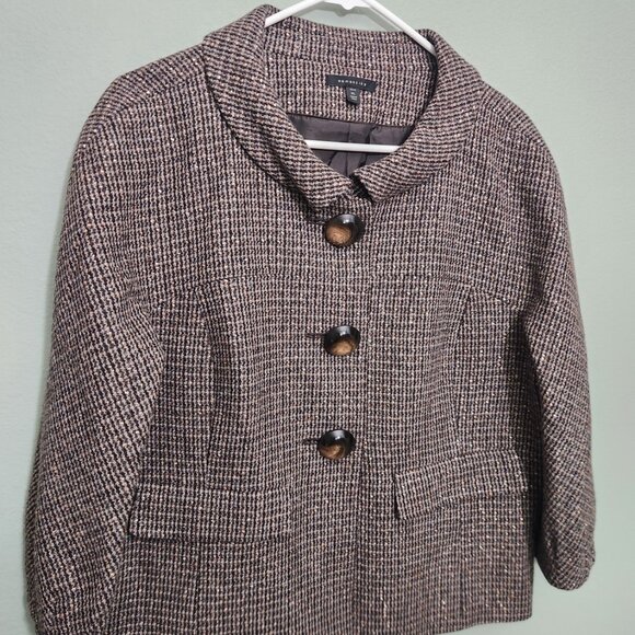 NWOT-SEMANTIKS Metalic Accent Brown Tan Houndstooth Wool Blazer, Size XL Petite - Picture 4 of 6
